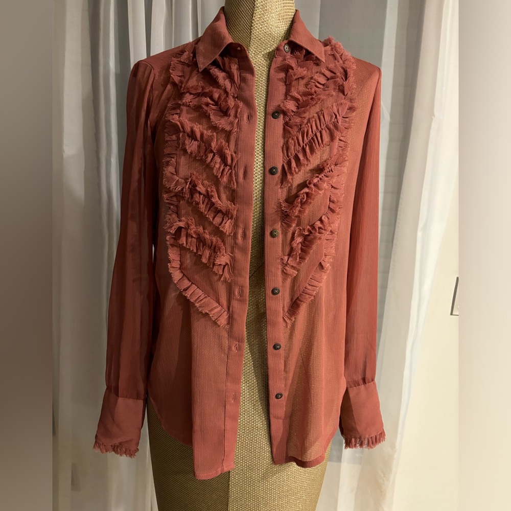 Free People Sheer Ruffle Blouse